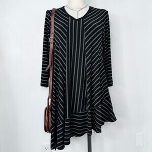 Fairy Grunge Striped Asymmetrical Tunic Dress Flowy Witchy Size Large Comfy USA